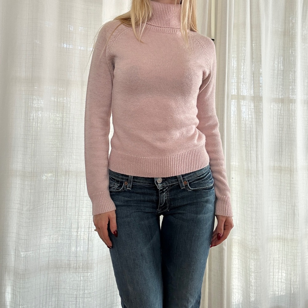 Vintage 90s y2k rave baby pink sparkle turtleneck sweater
